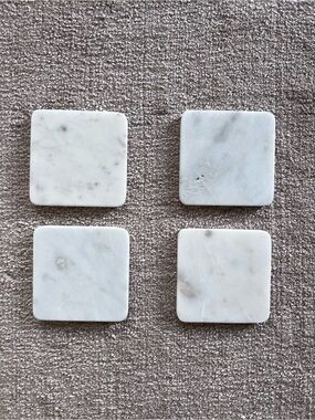 Classic White Marble Square Coaster Set of 4